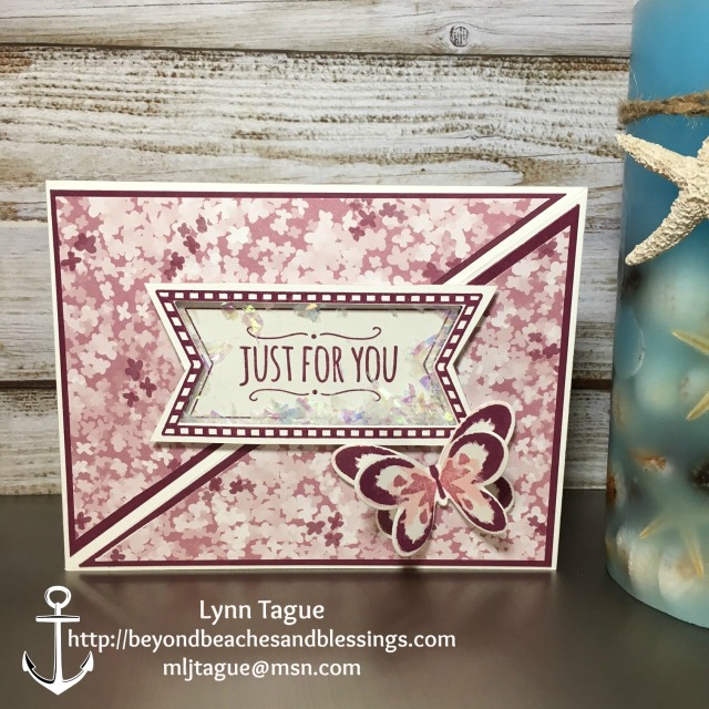 StampinUp CAS All Occassion Card made with Blooms & Bliss Designer Series Paper (DSP), Butterflies Thinlits, andYou're So Sweet and Rose Wonder stamp sets , designed by demo Lynn Tague. See more cards and gifts ideas at BeyondBeachesandBlessings.com #BeyondBeachesandBlessings #PalsBlogHop