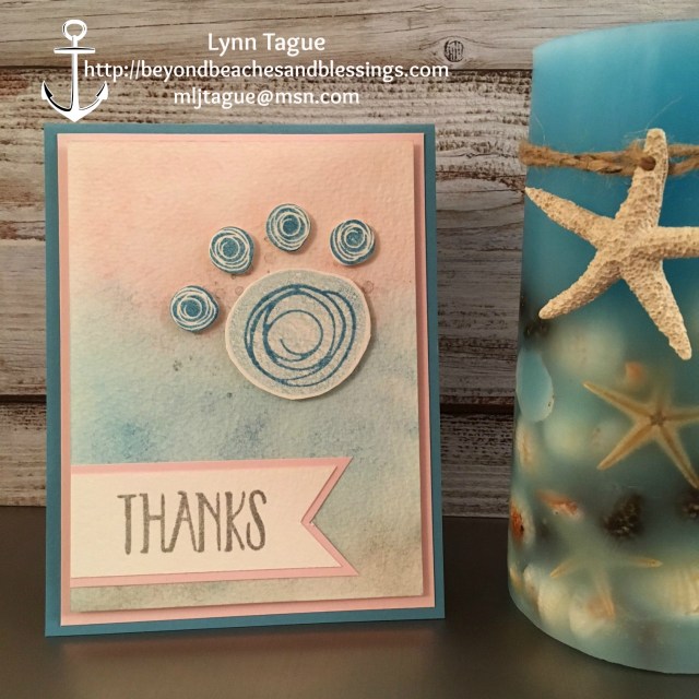 StampinUp CAS Thank You Card made with Swirly Bird stamp set and Swirly Scribbles thinlits, designed by demo Lynn Tague. See more cards and gifts ideas at BeyondBeachesandBlessings.com #BeyondBeachesandBlessings #PPA311