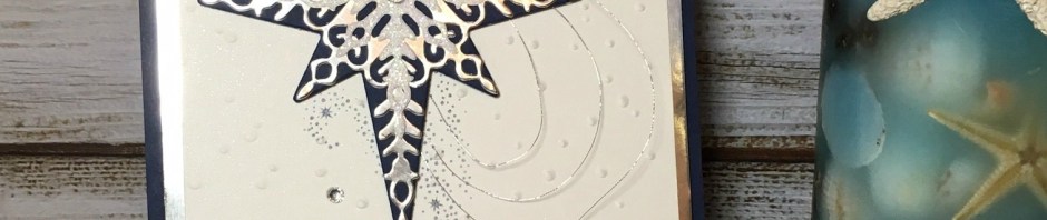 StampinUp CAS Christmas Card made with Star of Light stamp set, Starlight Thinlit Dies, Softly Falling TIEF and Silver Foil Sheets, designed by demo Lynn Tague. See more cards and gift ideas at BeyondBeachesandBlessings.com #BeyondBeachesandBlessings