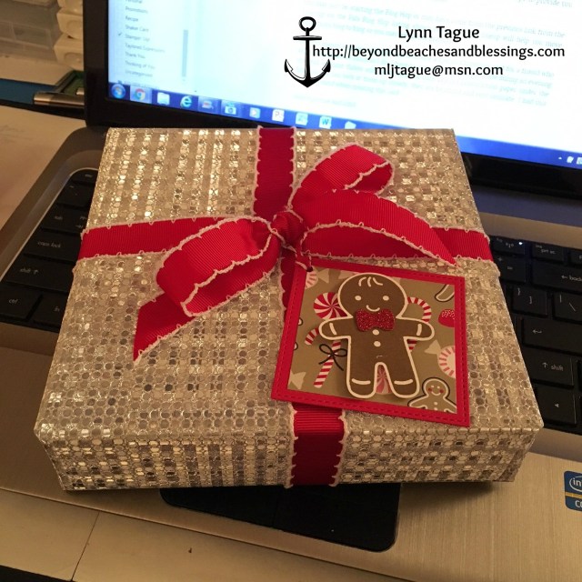 StampinUp, Gift Box, made with Candy Cane Lane DSP, Cookie Cutter Christmas stamp set, Stitched Shape Framelits, designed by demo Lynn Tague. See more cards and gift ideas at BeyondBeachesandBlessings.com #BeyondBeachesandBlessings