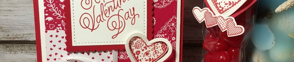 Stampin Up, Valentine Card, Cinnamon Hearts Treat Bag, Sealed With Love Bundle, Layering Circles Framelits, Layering Squares Framelits, Stitched Shapes Framelits, designed by Demo Lynn Tague, See more cards and gifts ideas at BeyondBeachesandBlessings.com #BeyondBeachesandBlessings