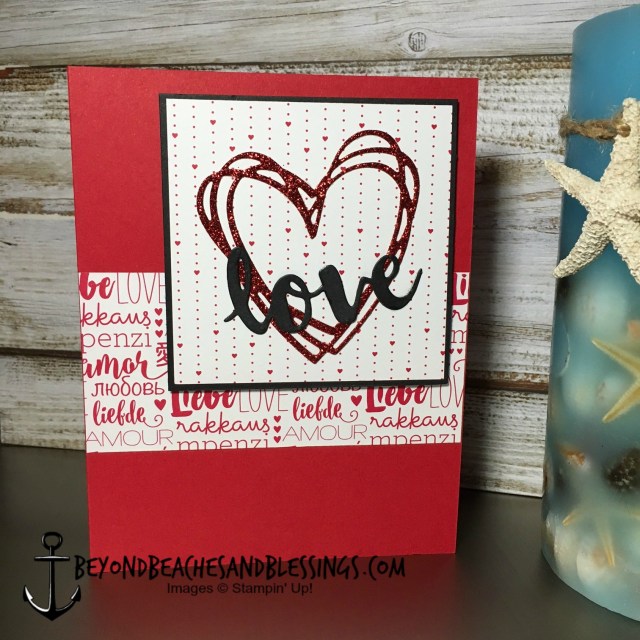 Stampin Up, CAS, Valentine Card, Sunshine Wishes Thinlits, Sending Love Designer Series Paper Stack, designed by Demo Lynn Tague, See more cards and gifts ideas at BeyondBeachesandBlessings.com #BeyondBeachesandBlessings