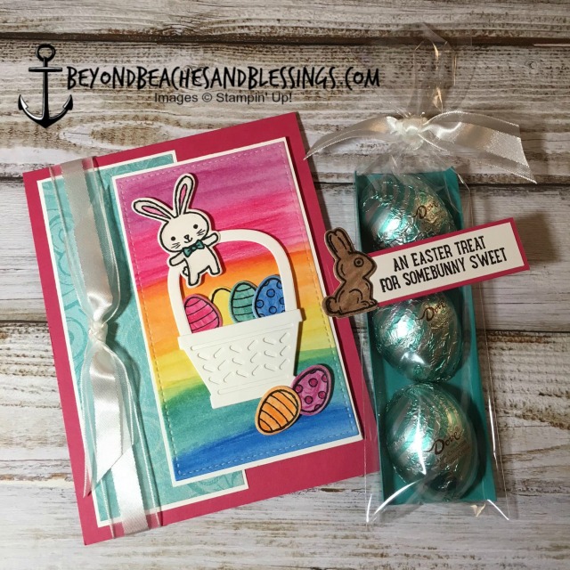 Stampin Up, CAS, Easter Card, Easter Favor, Basket Bunch Stamp Set, Basket Builder Framelits Dies, Cupcakes & Carousels Designer Series Paper Stack, Watercolor Pencils, designed by Demo Lynn Tague, See more cards and gifts ideas at BeyondBeachesandBlessings.com #BeyondBeachesandBlessings