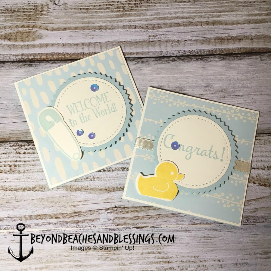Stampin Up, CAS, Baby Card, Bundle of Love Specialty Designer Series Paper, Starburst Punch, Stitched Shapes Framelits, designed by Demo Lynn Tague, See more cards and gifts ideas at BeyondBeachesandBlessings.com #BeyondBeachesandBlessings